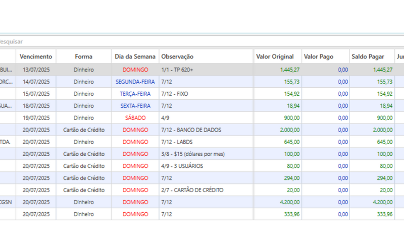 Contas a Pagar do Luccrei PDV